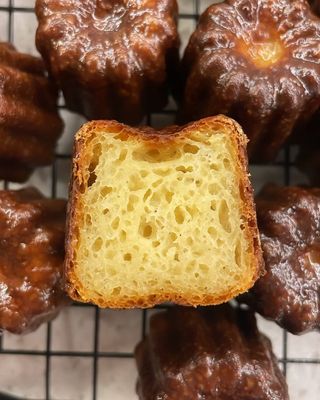 A pastry cut in half to show its layers