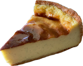 A slice of vanilla bean flan with a caramelised top