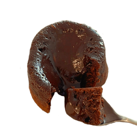 Fondant chocolat cut open to show the molten centre