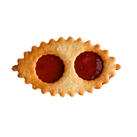 Lunette strawberry jam, an oval sandwich biscuit with jam showing through two windows